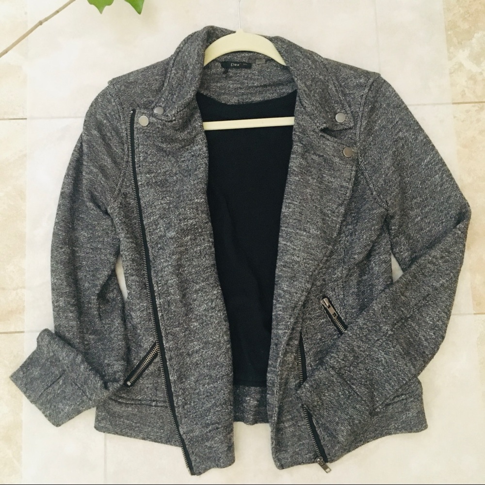 Nordstrom Moto Zip Up Jacket Asymmetrical Collar Heather Gray - Picture 2 of 8